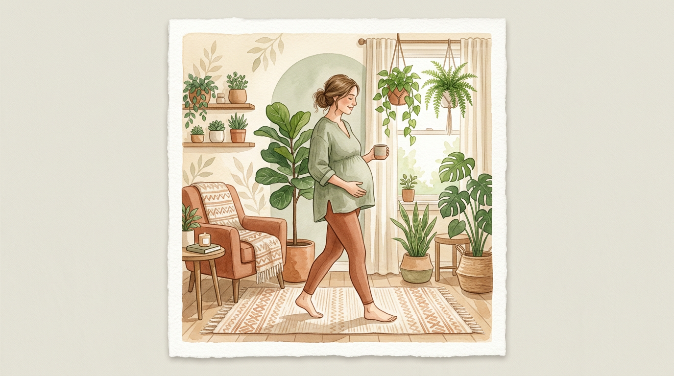 Illustration: gentle movement and body awareness in pregnancy.